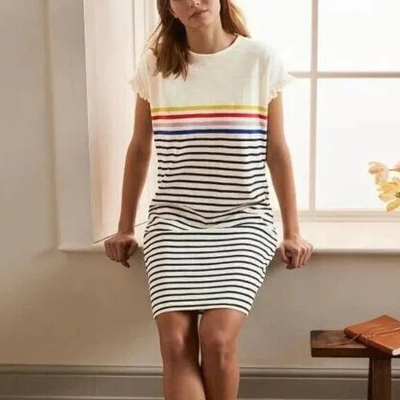 Boden Faye Jersey T-Shirt Dress Rainbow Stripe Cotton Shift Casual Dress Size 10 - Picture 3 of 8